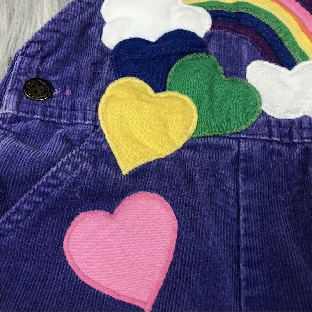 RARE Vintage Oshkosh Bgosh Purple Rainbow Heart Corduroy Girls Overalls
